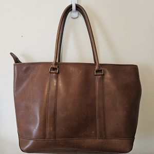 Vtg LL Bean X-Large Field & Town Leather Tote Shopping Shopper Bag Purse Brown